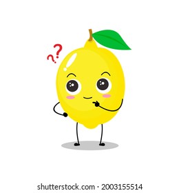 Vector illustration of a flat lemon character with cute curious expression isolated on white background, collection of simple minimal style, fresh fruit for mascot, emoticon