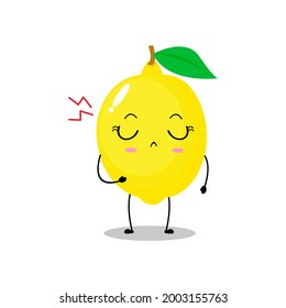 Vector illustration of a flat lemon character with cute cranky expression isolated on white background, collection of simple minimal style, fresh fruit for mascot, emoticon
