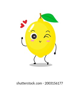 Vector illustration of a flat lemon character with cute flirty smile expression isolated on white background, collection of simple minimal style, fresh fruit for mascot, emoticon