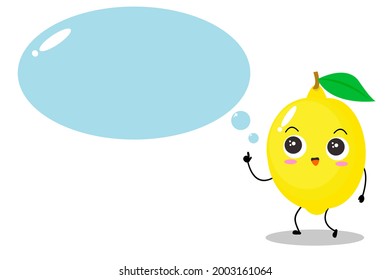 Vector illustration of a flat lemon character with cute talk expression isolated on white background, collection of simple minimal style, fresh fruit for mascot, emoticon