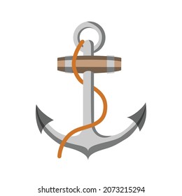 Vector illustration of flat flat line  anchor rope wrapped around the anchor