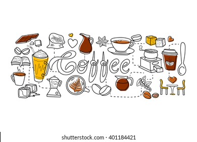 vector illustration of flat line art design of coffee cafe concept for web design template