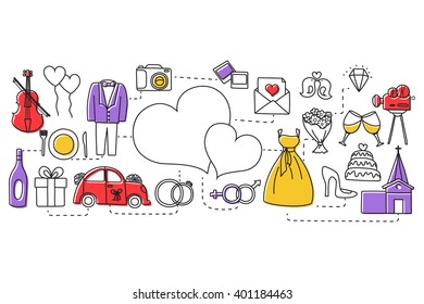 vector illustration of flat line art design of wedding concept for web design template