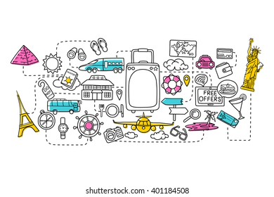 vector illustration of flat line art design of Travel concept for web design template