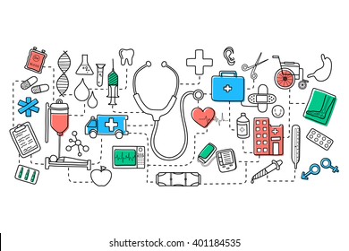 vector illustration of flat line art design of Medical concept