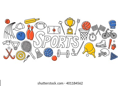 vector illustration of flat line art design of Sports concept