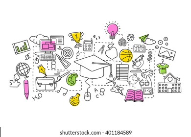 vector illustration of flat line art design of Education concept