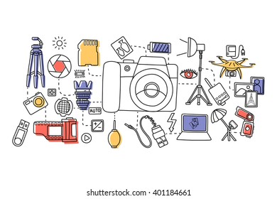 vector illustration of flat line art design of  Photography concept for web design template