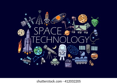 vector illustration of flat line art design of Science and space technology concept