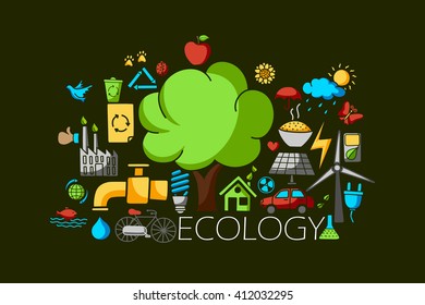 vector illustration of flat line art design of Ecological  and environment concept for web design template