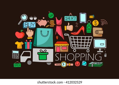 vector illustration of flat line art design of Online Shopping concept for web design template