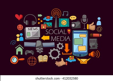 vector illustration of flat line art design of Social Media concept for web design template