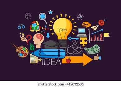 vector illustration of flat line art design of Big Idea concept for web design template