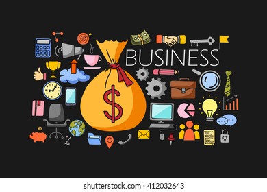 vector illustration of flat line art design of Business Finance concept