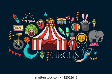 vector illustration of flat line art design of Circus concept