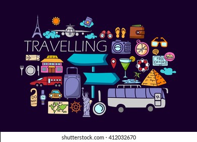 ilustración vectorial del diseño de arte plano del concepto de viaje para la plantilla de diseño web