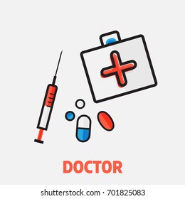 vector illustration of flat line art design of Medical concept. healthcare icons