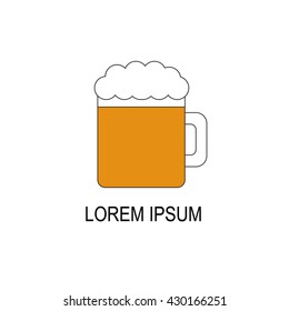 Vector illustration with flat line beer icon. Bar or pub logo design. Alcohol beverage concept. Vector glass with beer and foam.Cold refreshment beverage. Tavern, pub, bar background. Vector icon
