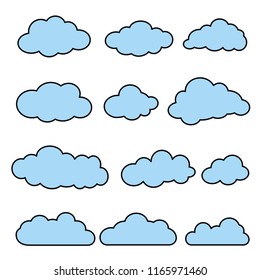 Vector illustration of flat line clouds set.