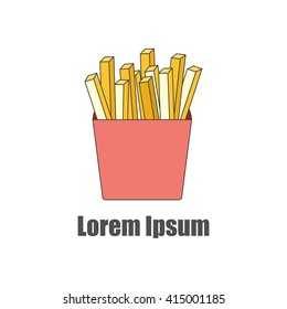 Vector illustration with flat line french fries potato. American food in flat line style. Fast food cafe, restaurant menu. Snack junk high caloric lunch food. Vector logo with french potato