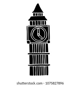 Vector Illustration Flat Line Icon, Sign, Symbol of London England Clock Tower. Graphic Design Outline Silhouette EPS10.