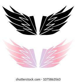 Vector Illustration Flat Line Icon, Sign, Symbol of Wings Gradient Color Pink Violet. Graphic Design Abstract Art, Elements, Isolated, Outline, Silhouette, Logo, Object, for Poster and Print.