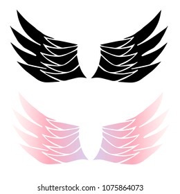 Vector Illustration Flat Line Icon, Sign, Symbol of Wings Gradient Color Pink Violet. Graphic Design Abstract Art, Elements, Isolated, Outline, Silhouette, Logo, Object, for Poster and Print.