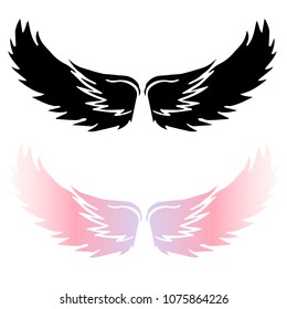 Vector Illustration Flat Line Icon, Sign, Symbol of Wings Gradient Color Pink Violet. Graphic Design Abstract Art, Elements, Isolated, Outline, Silhouette, Logo, Object, for Poster and Print.