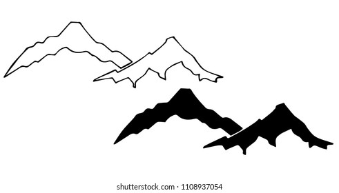 Vector Illustration Flat Line Icon, Sign, Symbol of Landscape Hill Rock Mountain. Graphic Design Outline Silhouette EPS10.