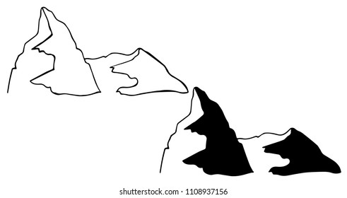 Vector Illustration Flat Line Icon, Sign, Symbol of Landscape Hill Rock Mountain. Graphic Design Outline Silhouette EPS10.