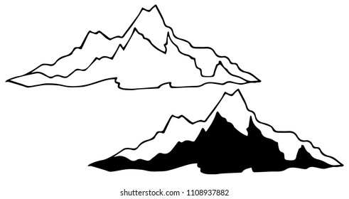 Vector Illustration Flat Line Icon, Sign, Symbol of Landscape Hill Rock Mountain. Graphic Design Outline Silhouette EPS10.