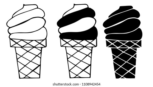 Vector Illustration Flat Line Icon, Sign, Symbol of Summer Sweet Ice Cream Dessert. Graphic Design Outline Silhouette EPS10.