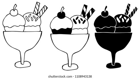 Vector Illustration Flat Line Icon, Sign, Symbol of Summer Sweet Ice Cream Dessert. Graphic Design Outline Silhouette EPS10.