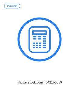 Vector illustration of flat line icon. Graphic design concept of calculator. Use in Web Project and Applications. Blue outline isolated object.