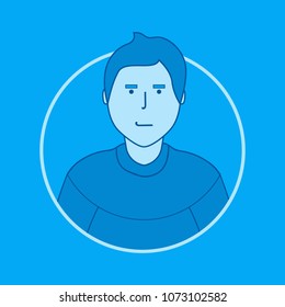 Vector illustration in flat linear style and blue color - leader  - winning business competition - traveler, resume