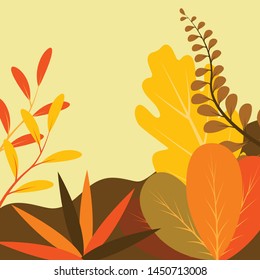 Vector illustration in flat linear style - autumn background - landscape illustration with plants, trees and copy space for text - for autumn banners