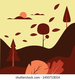 Vector illustration in flat linear style - autumn background - landscape illustration with plants, trees and copy space for text - for autumn banners