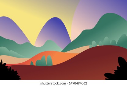 Vector illustration in flat linear style - autumn background - landscape illustration with plants, trees and copy space for text - for autumn banners