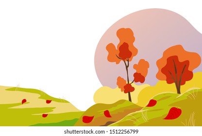 Vector illustration in flat linear style - autumn background - landscape illustration with plants trees and copy space for text - for autumn banners
