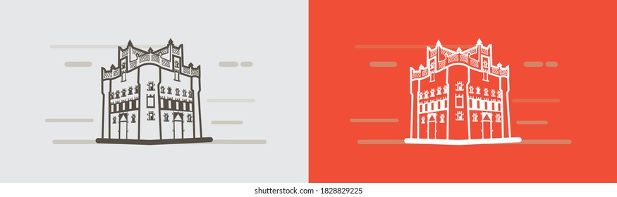 Vector illustration in flat linear style. Fils Fort, Seiyun City in Yemen