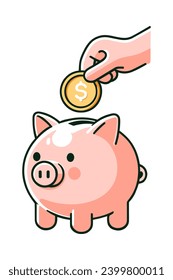 vector illustration in flat linear style piggy back to put coins in