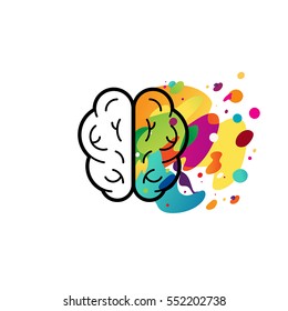 Vector Illustration In Flat Linear Style - Left And Right Brain Hemispheres - Analytical And Creative Thinking