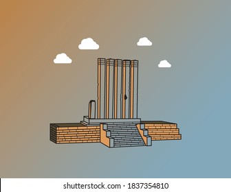 Vector illustration in flat linear style.Awwam Temple in Marib