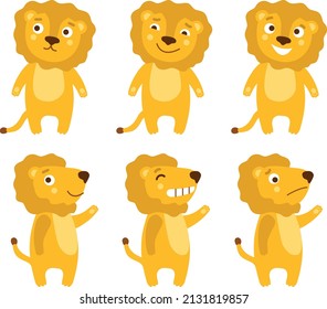 Vector illustration of flat Lion mascot cartoon set collection