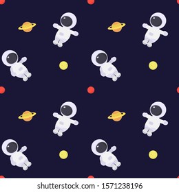 Vector illustration with flat little astronauts.