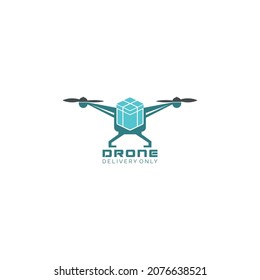 vector illustration of flat logo airplane. delivery package icon using a drone. Dron logo contains a simple and attractive package with people colors, green, white, black, blue.