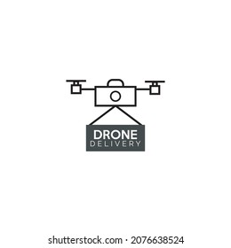 vector illustration of flat logo airplane. delivery package icon using a drone. Dron logo contains a simple and attractive package with people colors, green, white, black, blue.