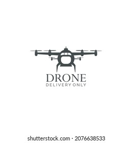 vector illustration of flat logo airplane. delivery package icon using a drone. Dron logo contains a simple and attractive package with people colors, green, white, black, blue.