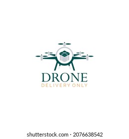 vector illustration of flat logo airplane. delivery package icon using a drone. Dron logo contains a simple and attractive package with people colors, green, white, black, blue.