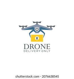 vector illustration of flat logo airplane. delivery package icon using a drone. Dron logo contains a simple and attractive package with people colors, green, white, black, blue.